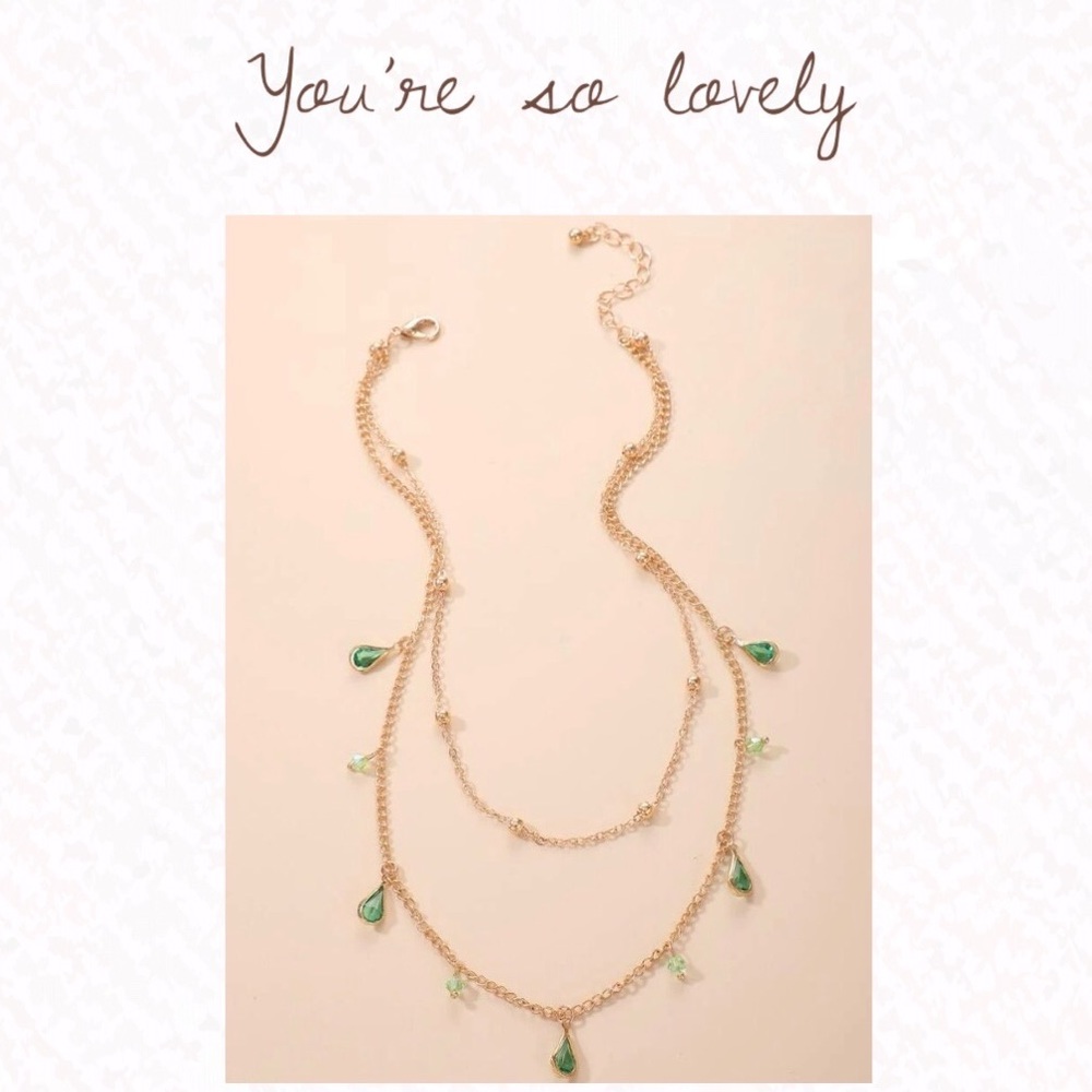 Water Droplets 2 Layer Necklace (green) - Picture 2 of 4